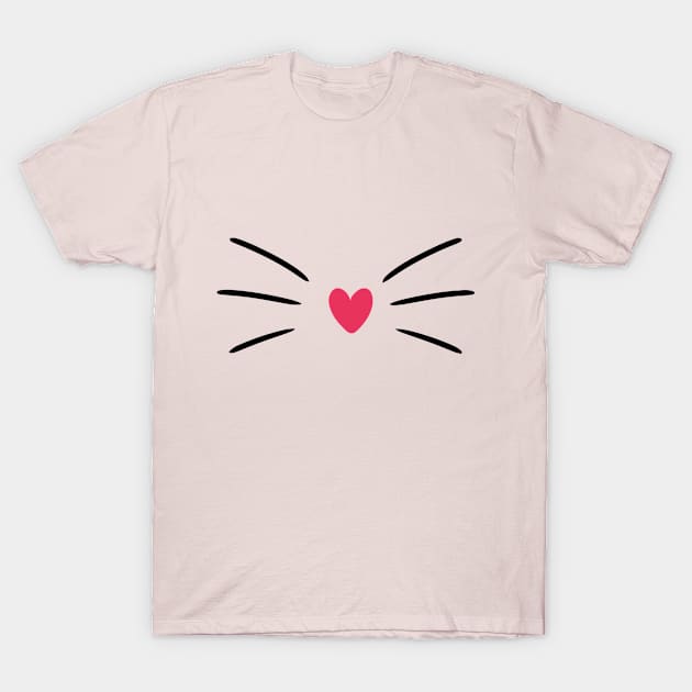 Cat whiskers whit pink heart T-Shirt by AwesomMT